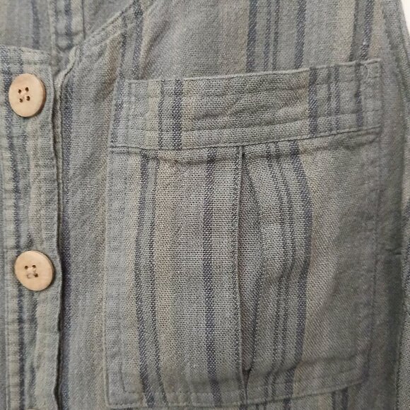 Olive Green Striped Linen Blend Button Down Tie Front Midriff Top Sz L - Picture 5 of 9